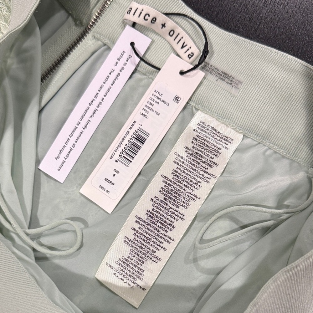 Alice + Olivia Karys Mixed Media Skirt In Green Tea - Picture 8 of 12